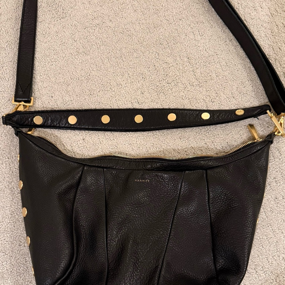 Hammitt Black Morgan Leather Shoulder Bag with Gold Studs - Picture 2 of 11